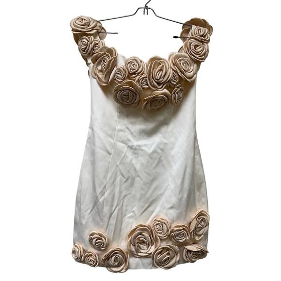 NWT Atoir REVOLVE Rosalie Gold Cream Mini Dress Size 2 Rosettes Floral Feminine - Picture 3 of 16